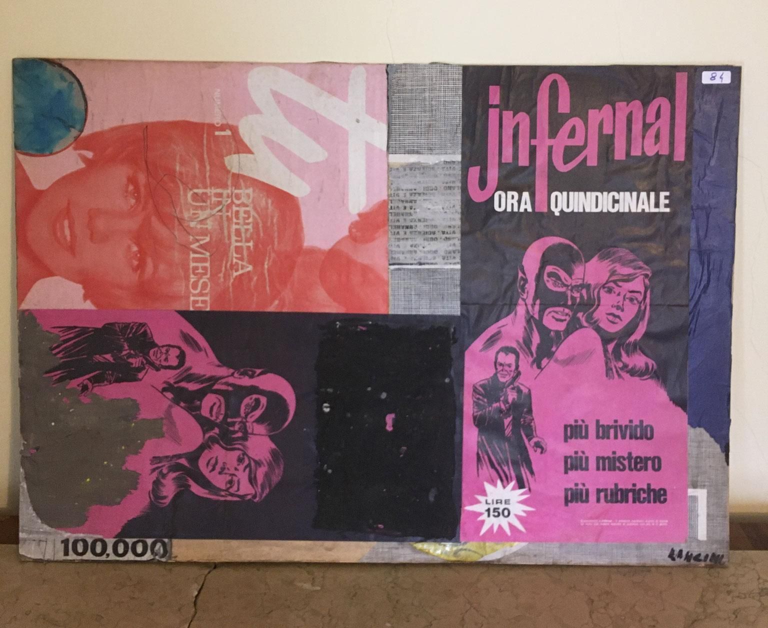 1960 Italy Abstract Painting And Paper Collage By Ermete Lancini photo furniture