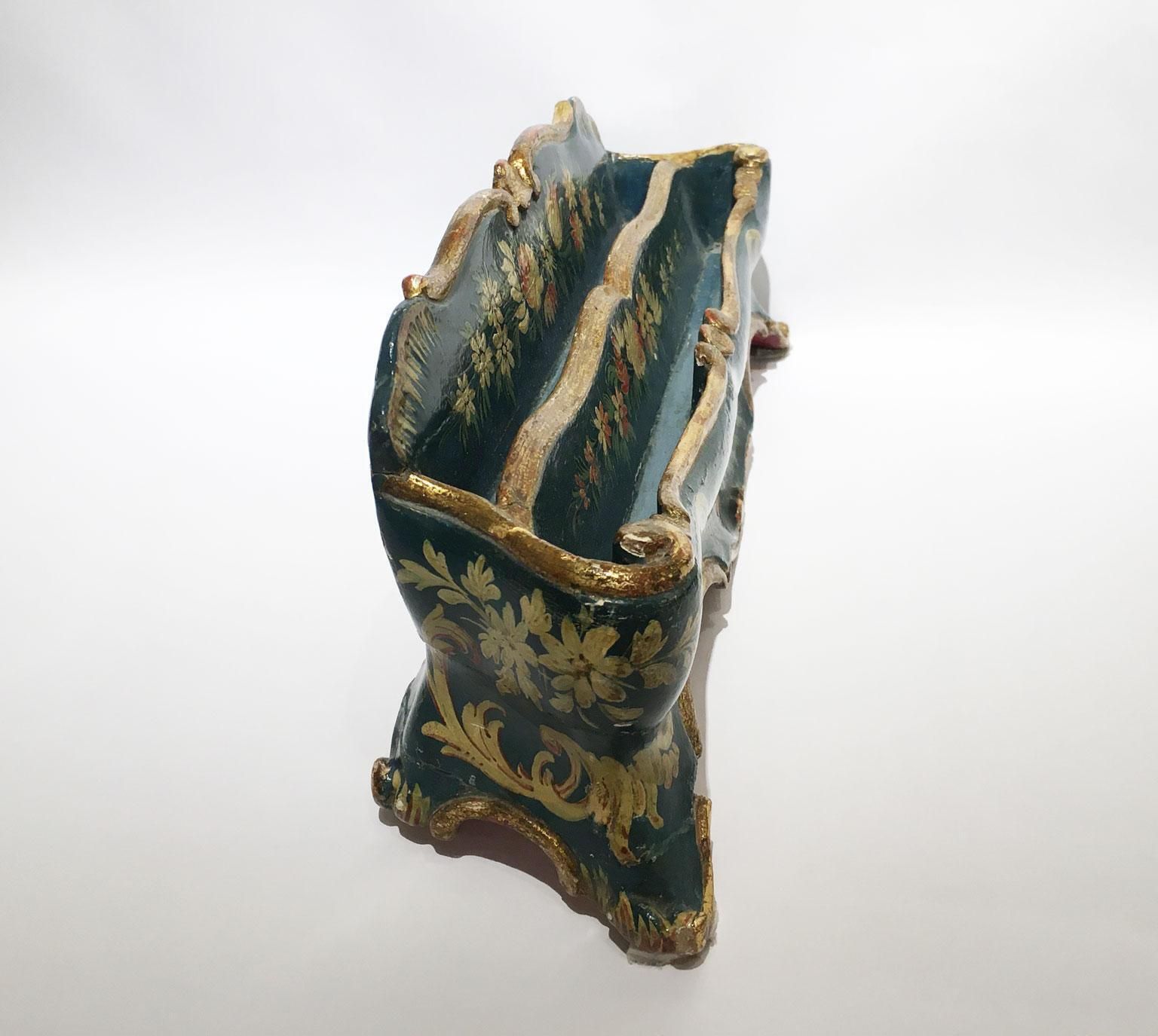 1775 Venezia Italy Blue Lacquered Wooden Engraved Tablepaper Holder With Flowers photo vintage