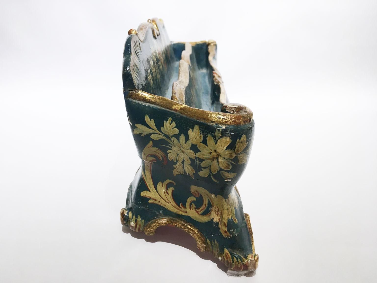 photo furniture 1775 Venezia Italy Blue Lacquered Wooden Engraved Tablepaper Holder With Flowers