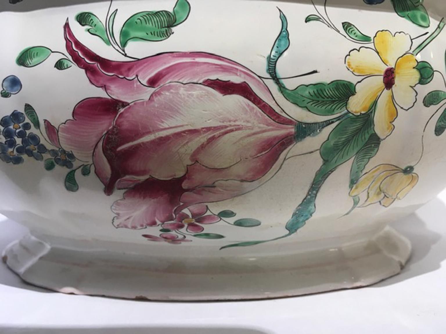 France Mid 18th Century Porcelain Soup Bowl Flowers And Fruits Drawings photo Home Decor