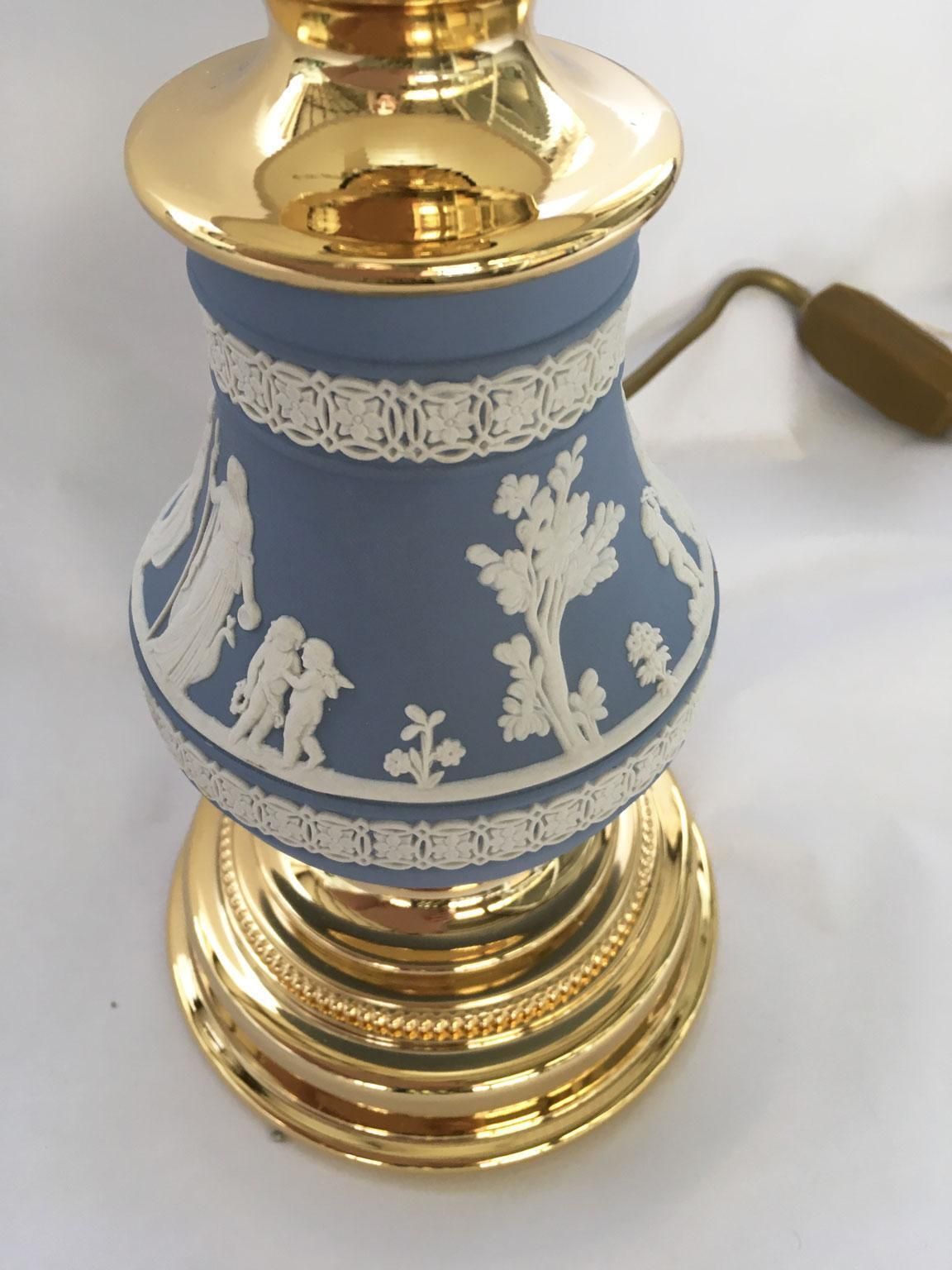 Italy 1970 Hollywood Regency Wedgwood Pale Blue Porcelain And Brass Table Lamp photo 1955.0