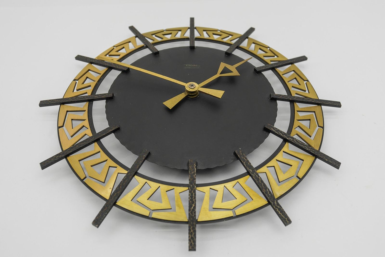 Mid Century Modern Iron And Brass Wall Clock By Diehl Dilectron, 1960s photo 578.0