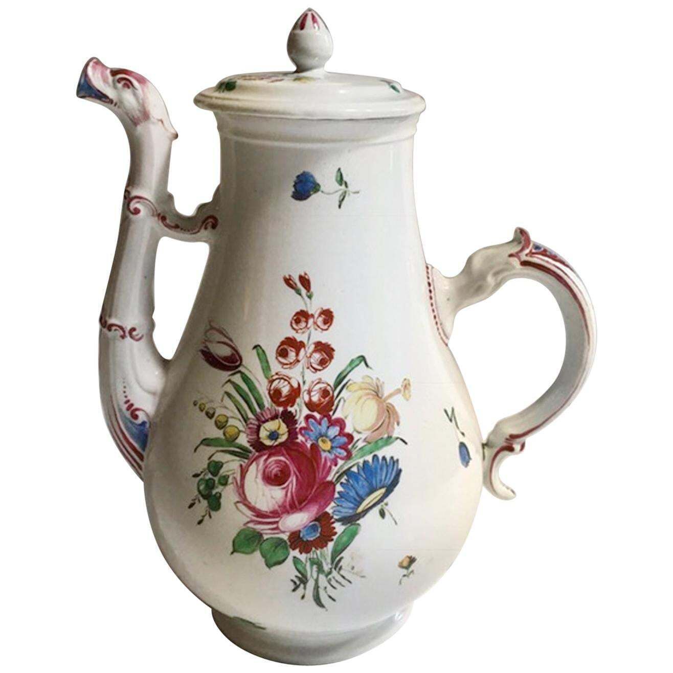Italy 19th Century Richard Ginori Porcelain Coffee Pot With Flowers Decor