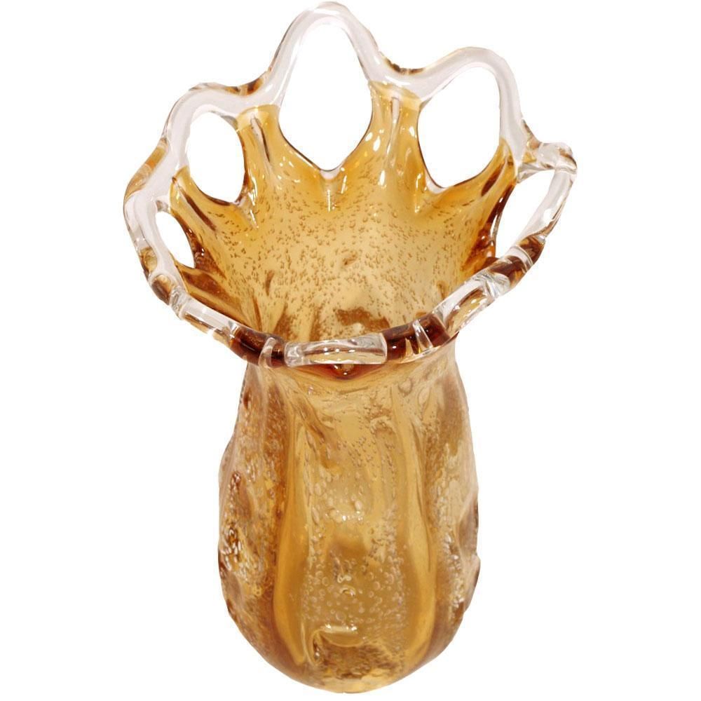 Midcentury Art Decò Murano Glass Vase, Amber Color, "Pulegoso" By Mazzega photo furniture