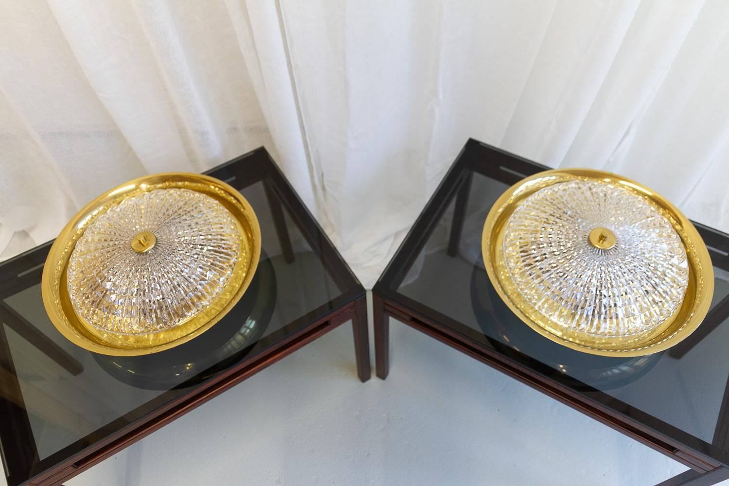 photo vinterior Orrefors Brass Wall Or Ceiling Lamps By Fagerlund For Lyfa, 1960s. Set Of 2.