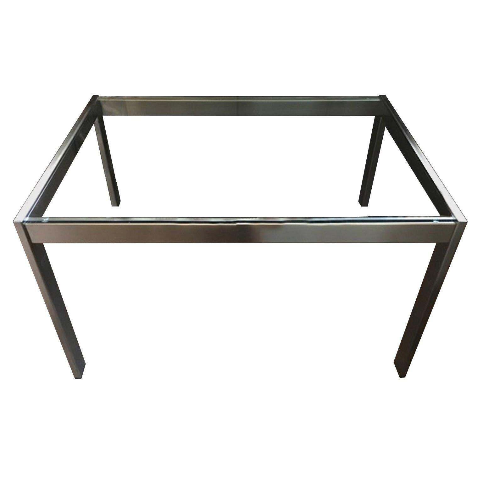 1960 Mid Century Modern Italian Design Brushed Steel Crystal Desk