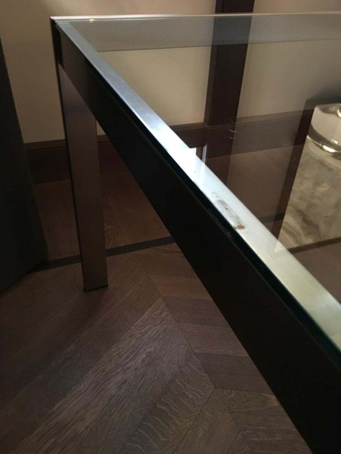 1700.0 1960 Mid Century Modern Italian Design Brushed Steel Crystal Desk photo