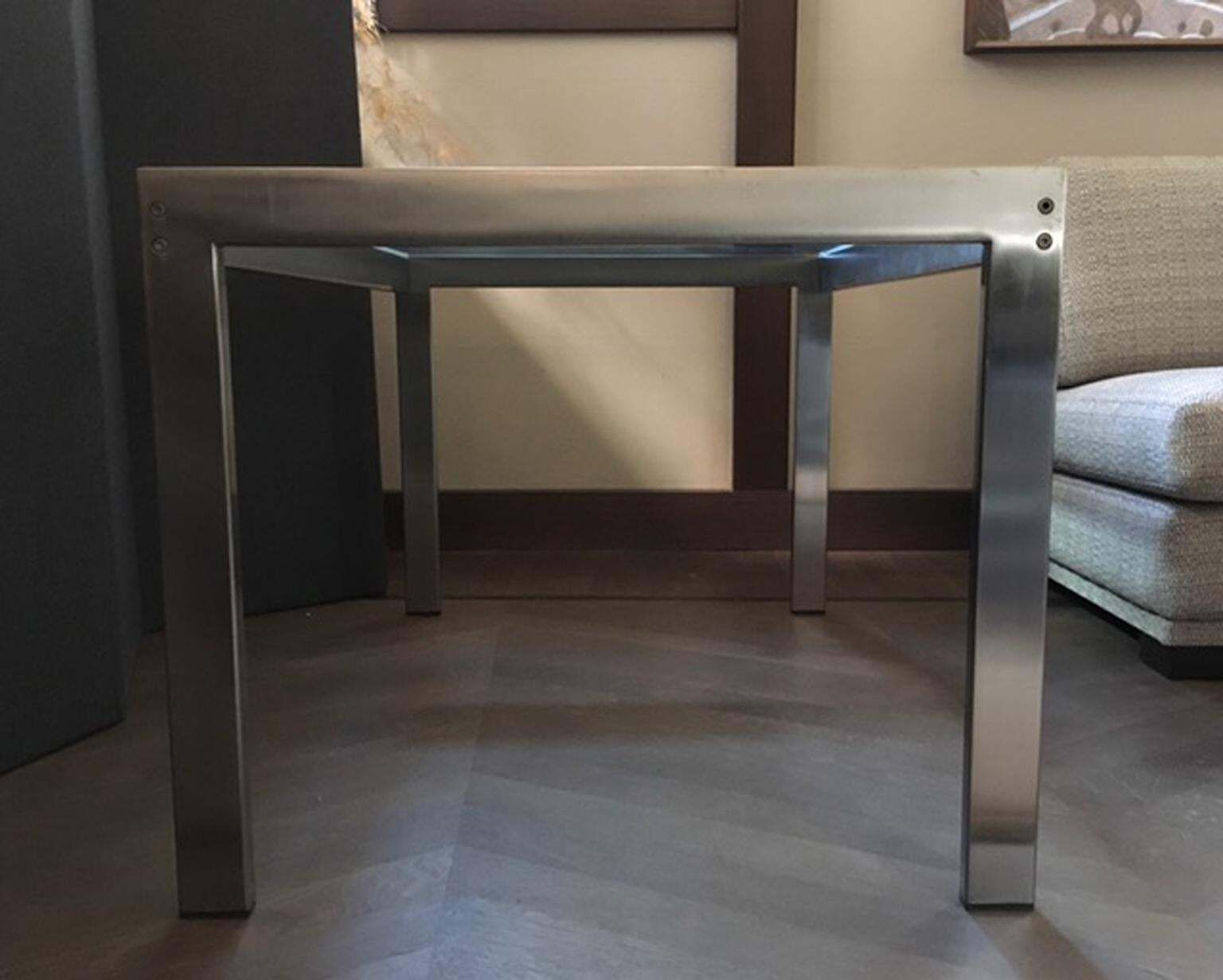 photo vinterior 1960 Mid Century Modern Italian Design Brushed Steel Crystal Desk