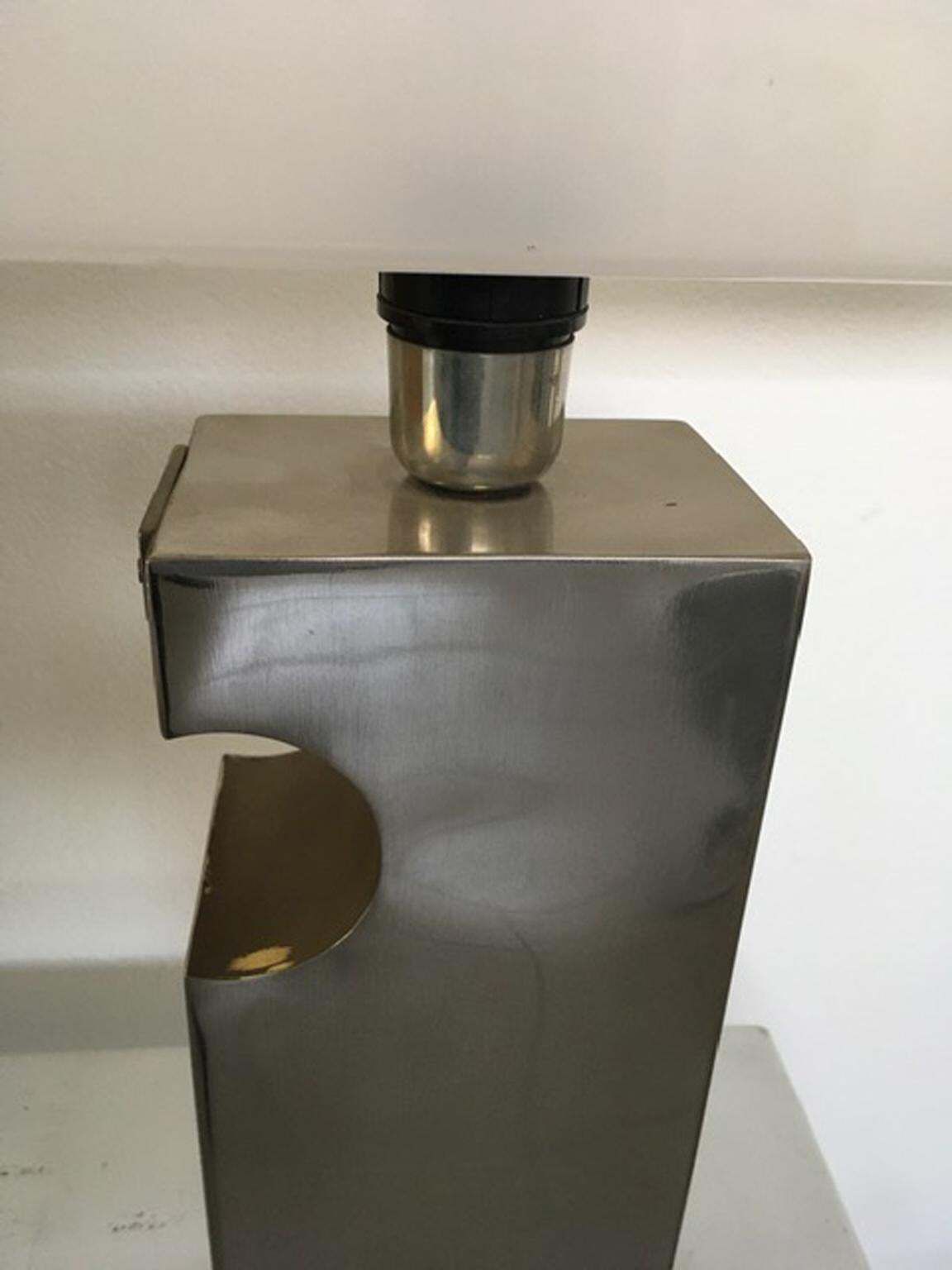 Italy 1970 Duoble Faced Inox Steel And Plexiglass Table Lamp photo Lighting