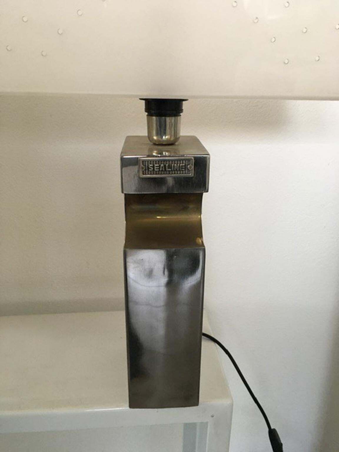 photo for sale Italy 1970 Duoble Faced Inox Steel And Plexiglass Table Lamp