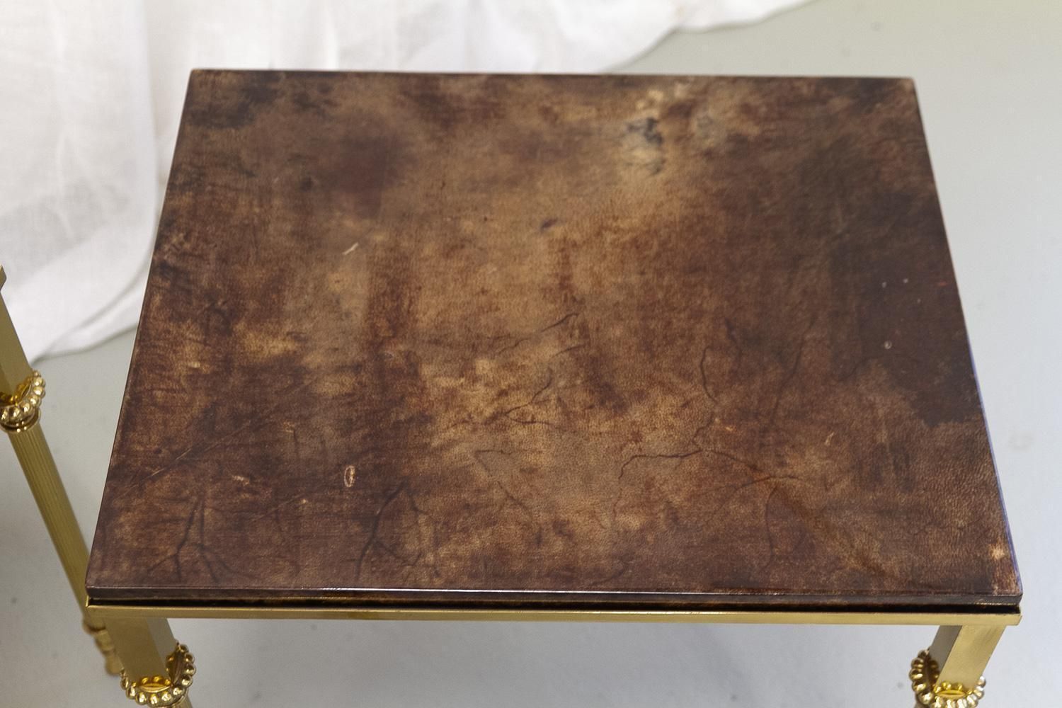 Mid Century Italian Brass And Goatskin Side Tables By Aldo Tura, 1960s. Set Of 3 photo vintage