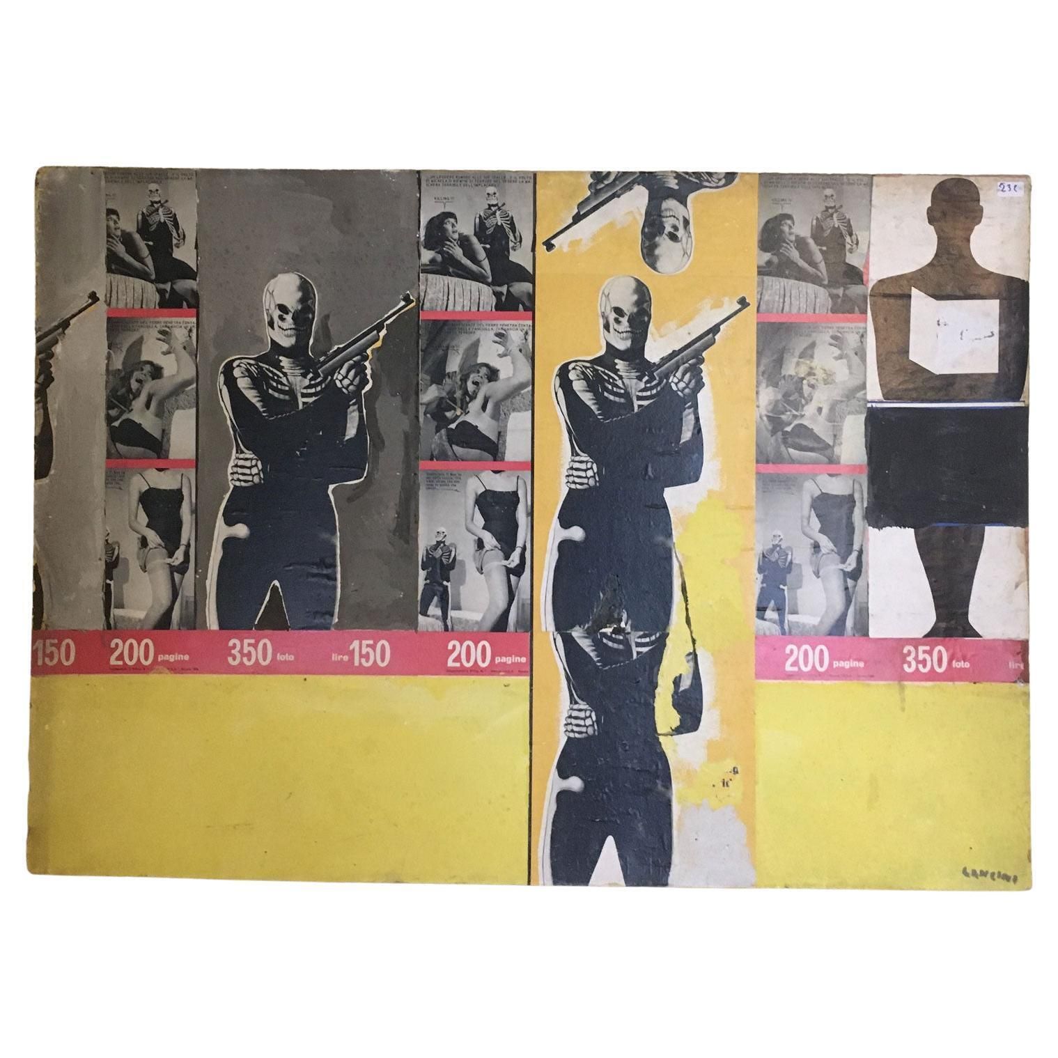 1966 Italy Abstract Painting And Paper Collage By Ermete Lancini