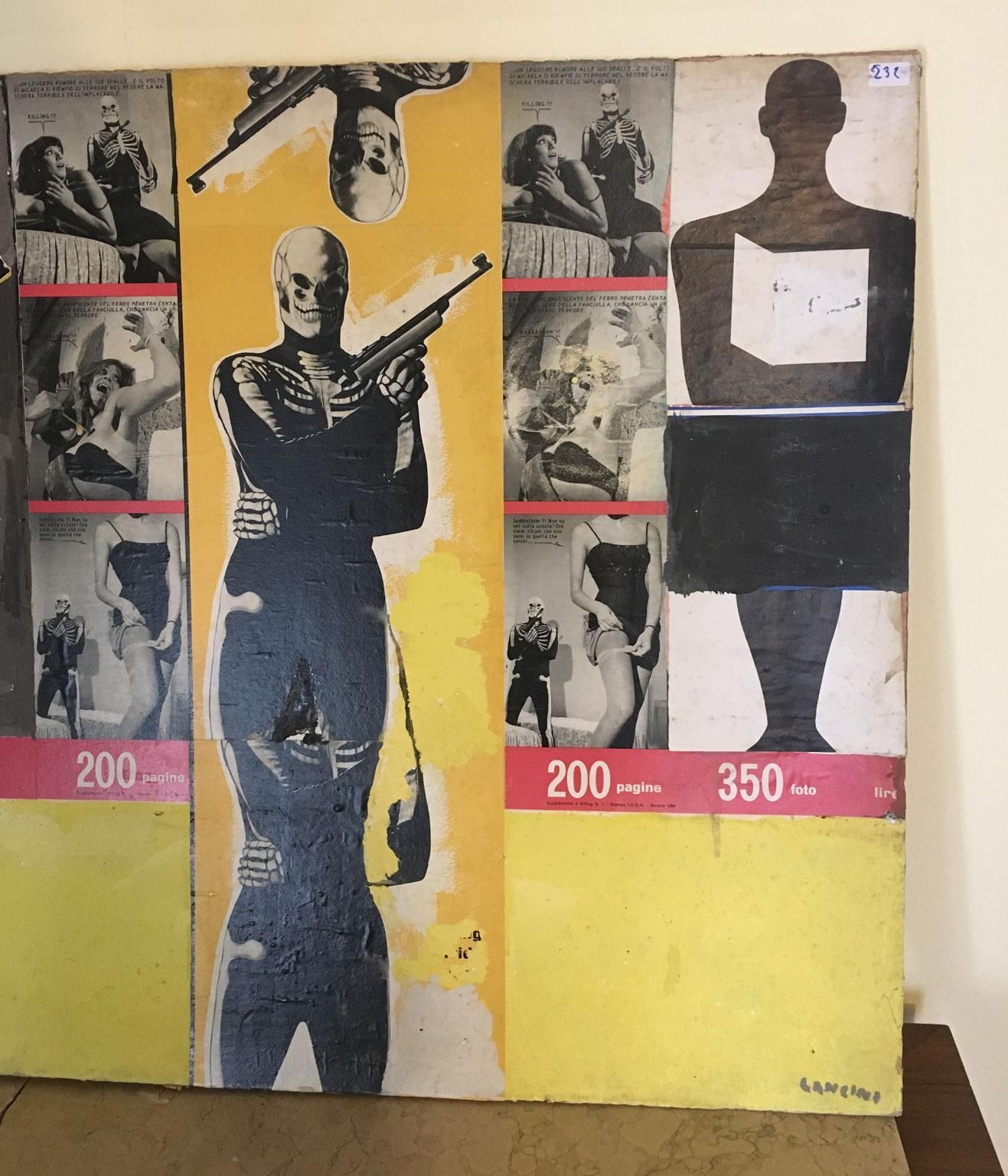 photo vintage 1966 Italy Abstract Painting And Paper Collage By Ermete Lancini