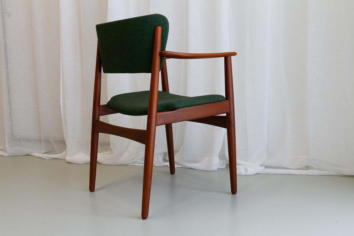 photo furniture Danish Modern Teak Armchair With Green Wool, 1960s.