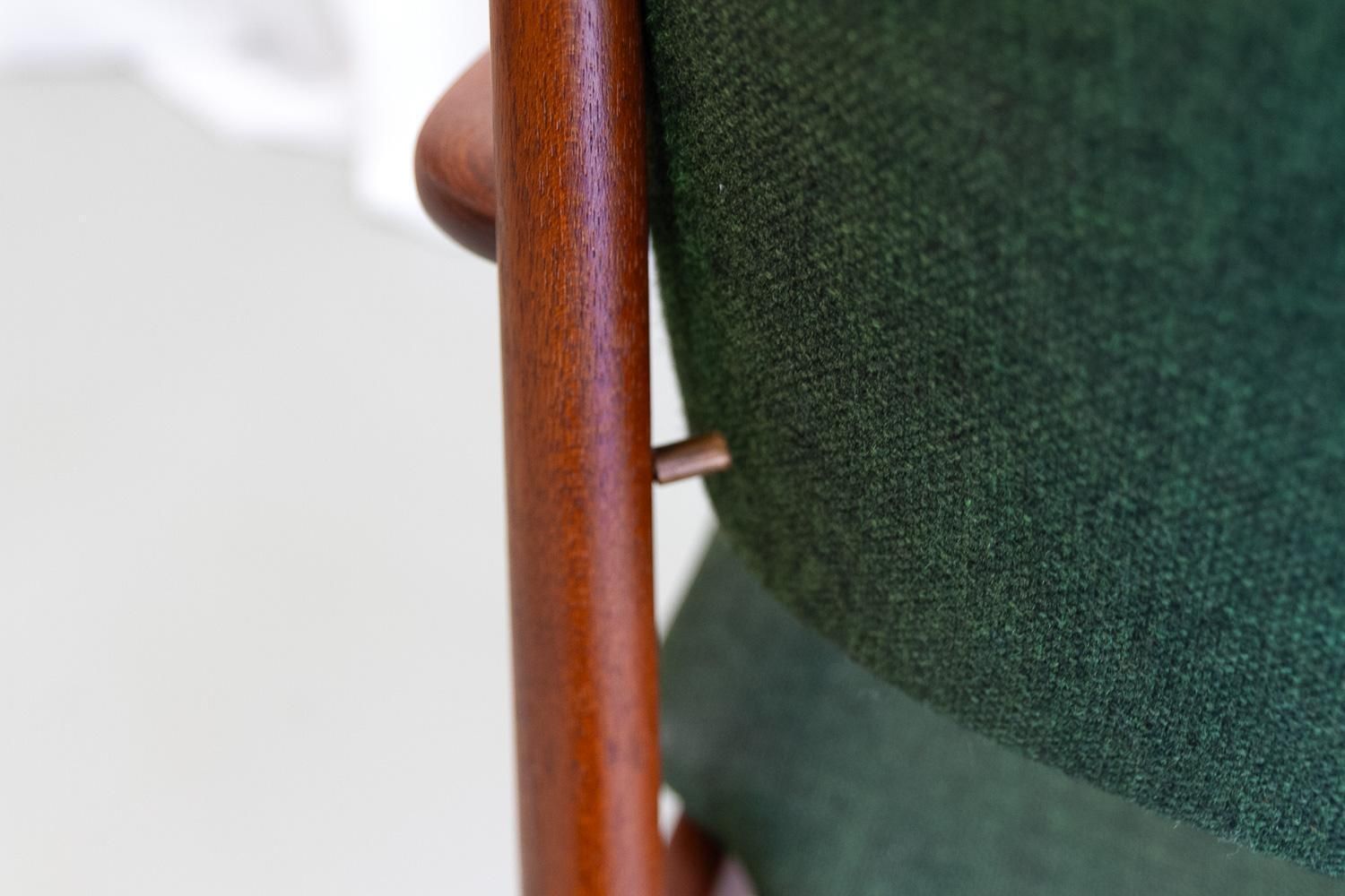 Furniture Danish Modern Teak Armchair With Green Wool, 1960s. photo