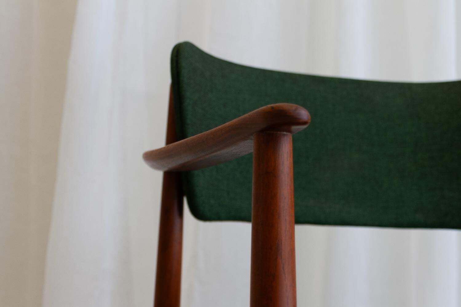 photo buy Danish Modern Teak Armchair With Green Wool, 1960s.
