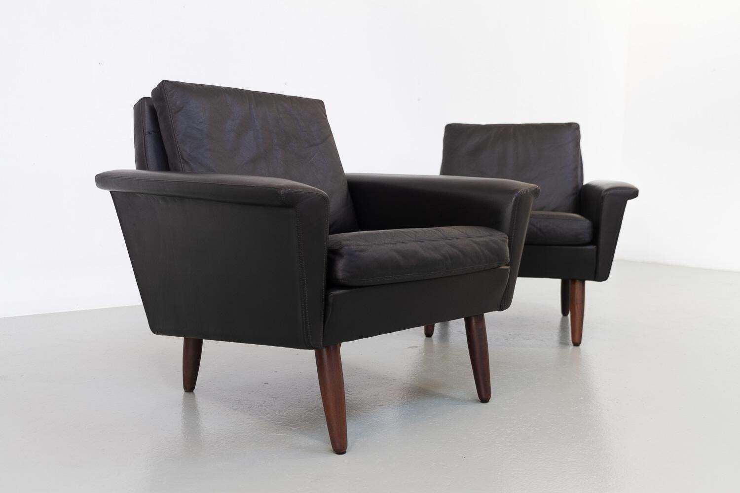 Mid Century Danish Black Leather Lounge Chairs By Thams, 1960s. Set Of 2. photo Furniture