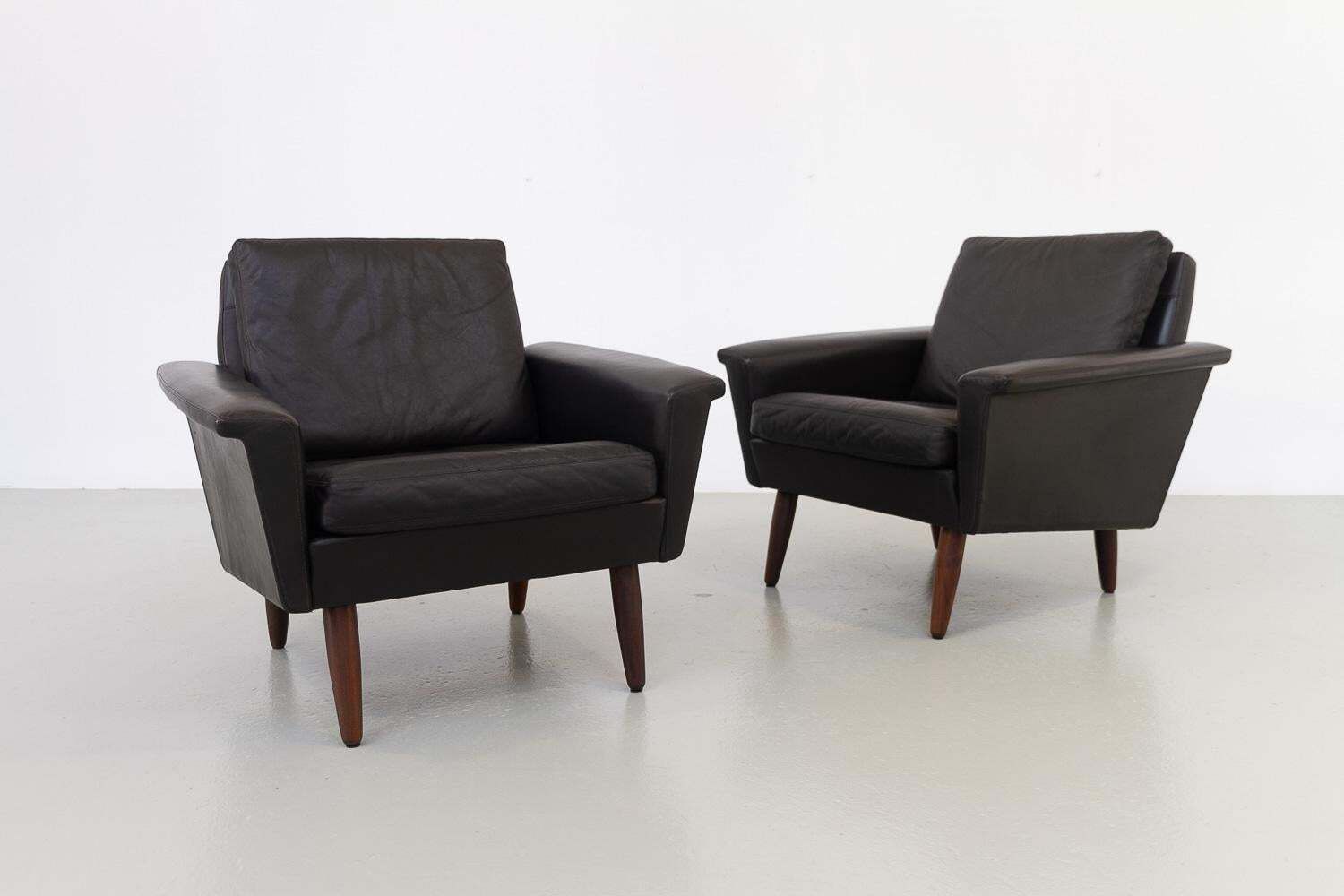 Mid Century Danish Black Leather Lounge Chairs By Thams, 1960s. Set Of 2. photo 1657.0