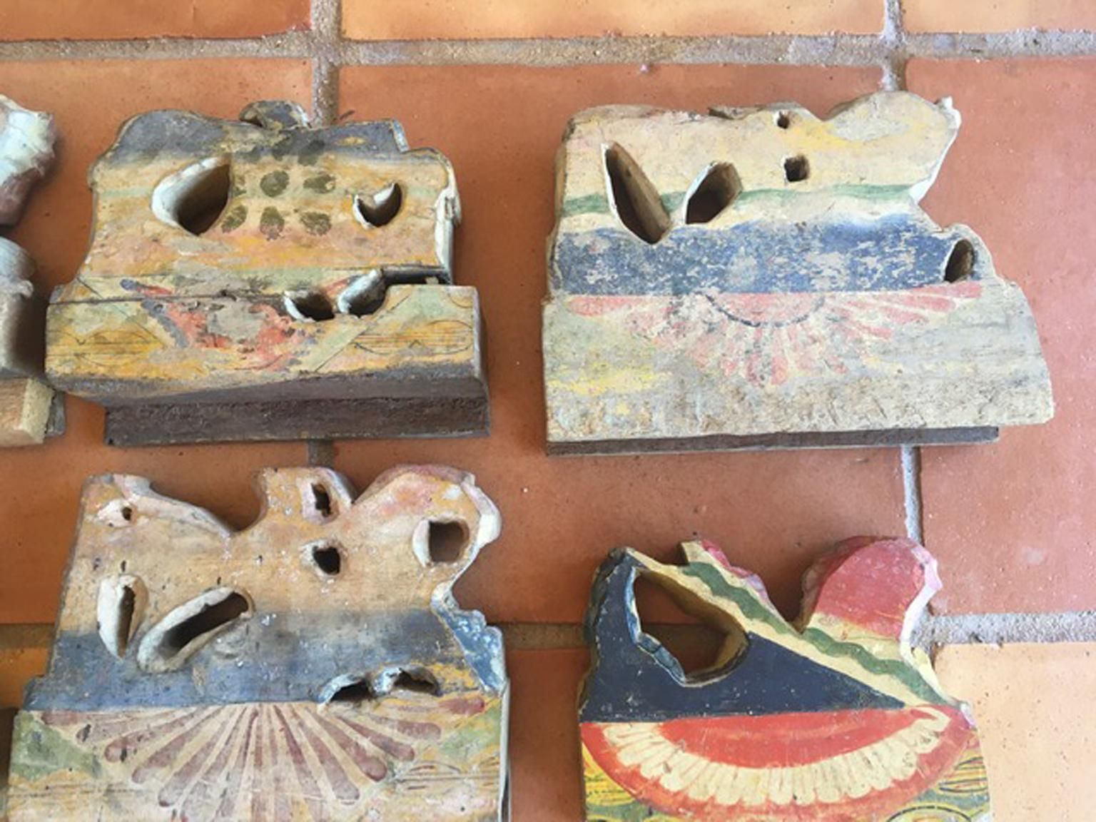 photo vintage Italy Sicily Late 19th Century Set 7 Kitchen Wooden Tiles With Rural Scenes