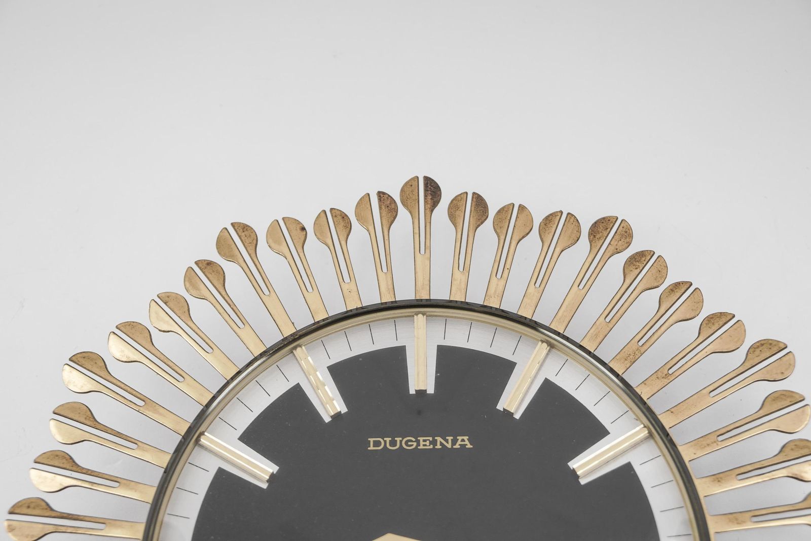 Mid Century Modern Sunburst Wall Clock By Dugena In Brass, 1960s, Germany photo 510.0