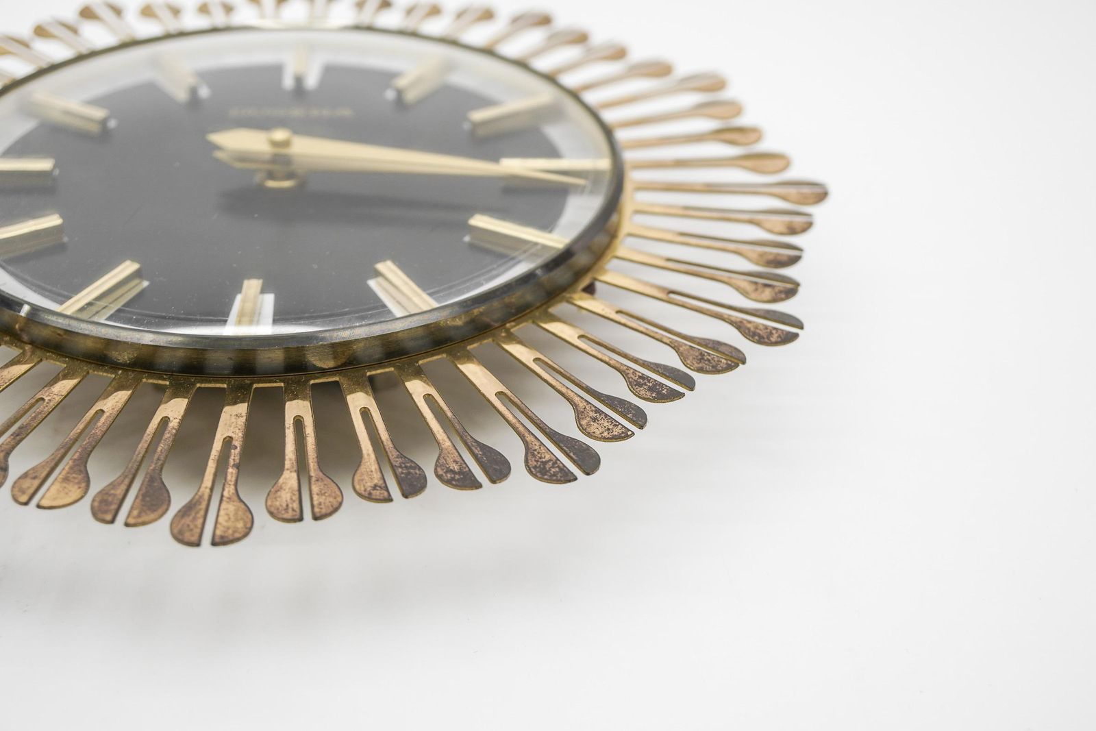 Mid Century Modern Sunburst Wall Clock By Dugena In Brass, 1960s, Germany photo buy