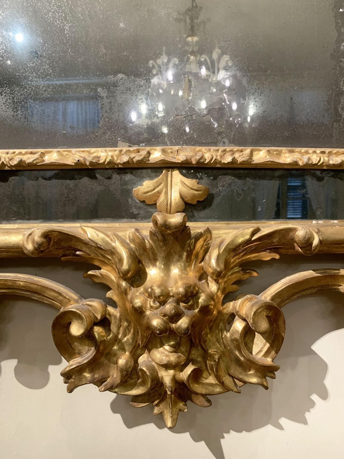 Italy Early 18th Century Barocco Giltwood And Carved Fireplace Mirror photo for sale