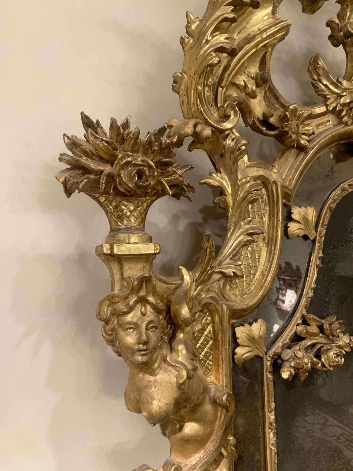 Italy Early 18th Century Barocco Giltwood And Carved Fireplace Mirror photo buy