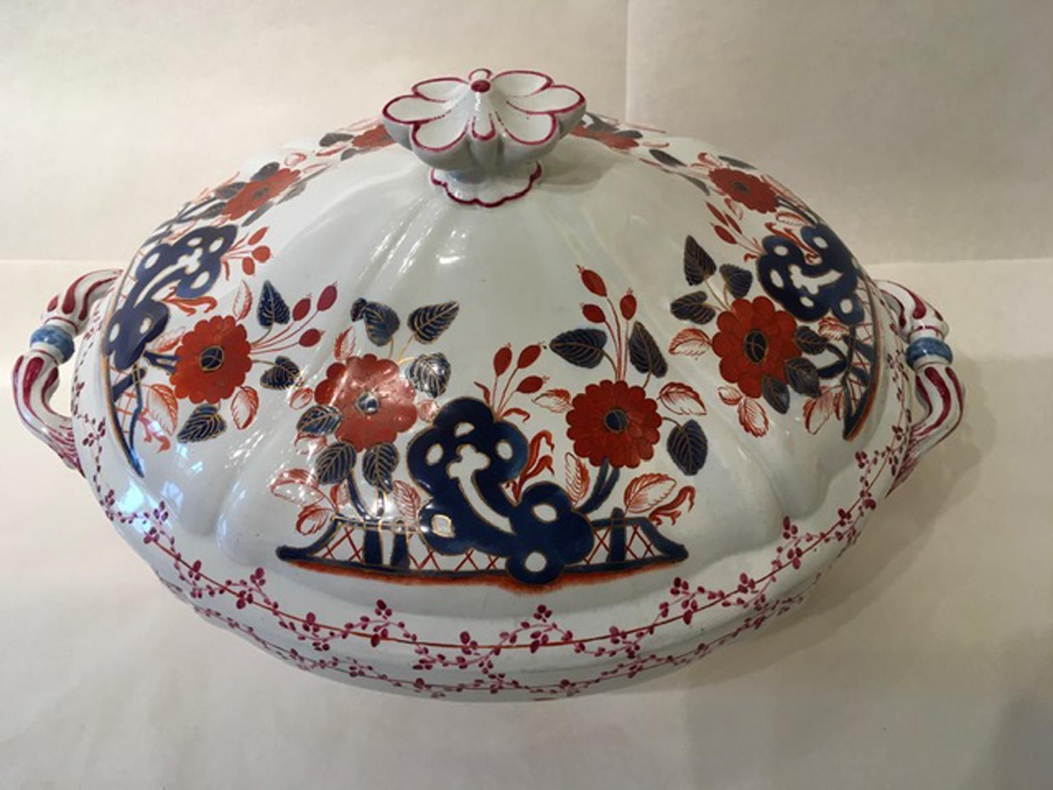 Italy Richard Ginori Mid 18th Century Porcelain Soup Bowl Red Blue Decor photo Home Decor