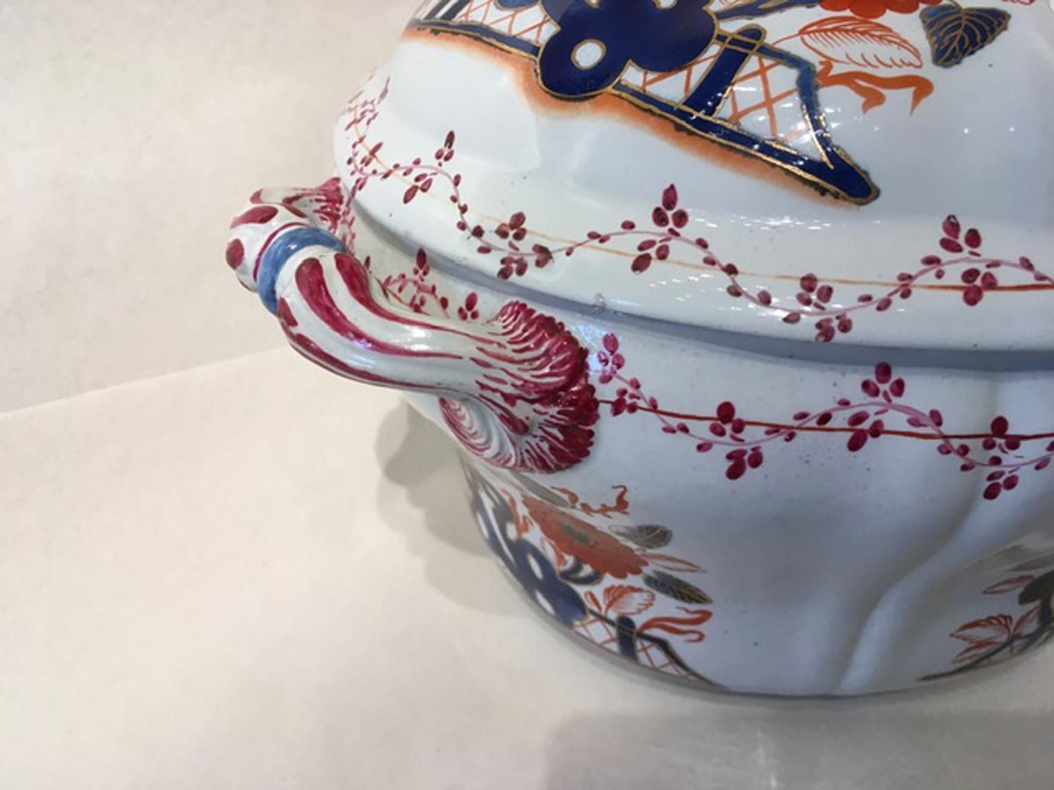 Italy Richard Ginori Mid 18th Century Porcelain Soup Bowl Red Blue Decor photo buy