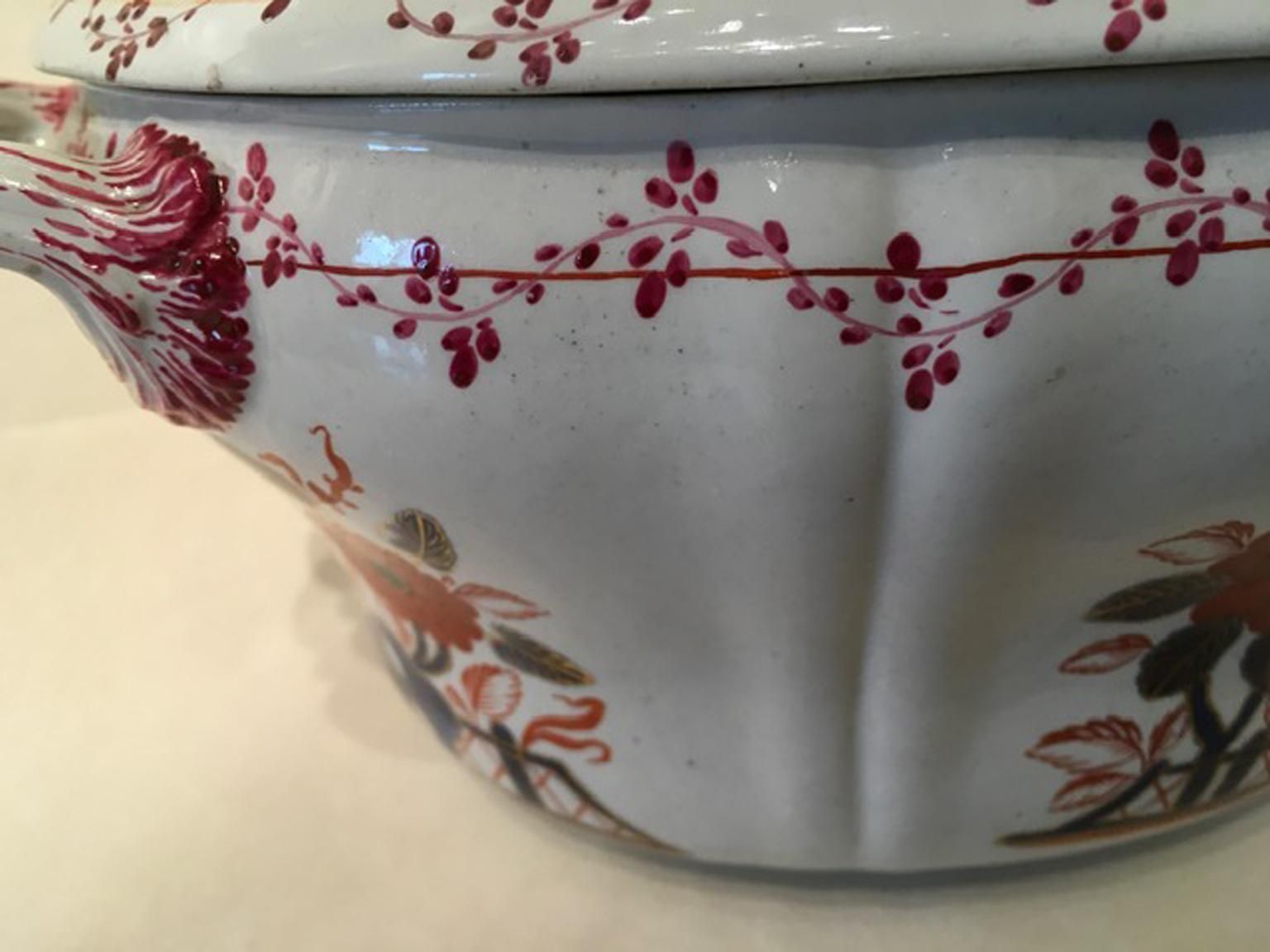 Italy Richard Ginori Mid 18th Century Porcelain Soup Bowl Red Blue Decor photo vintage