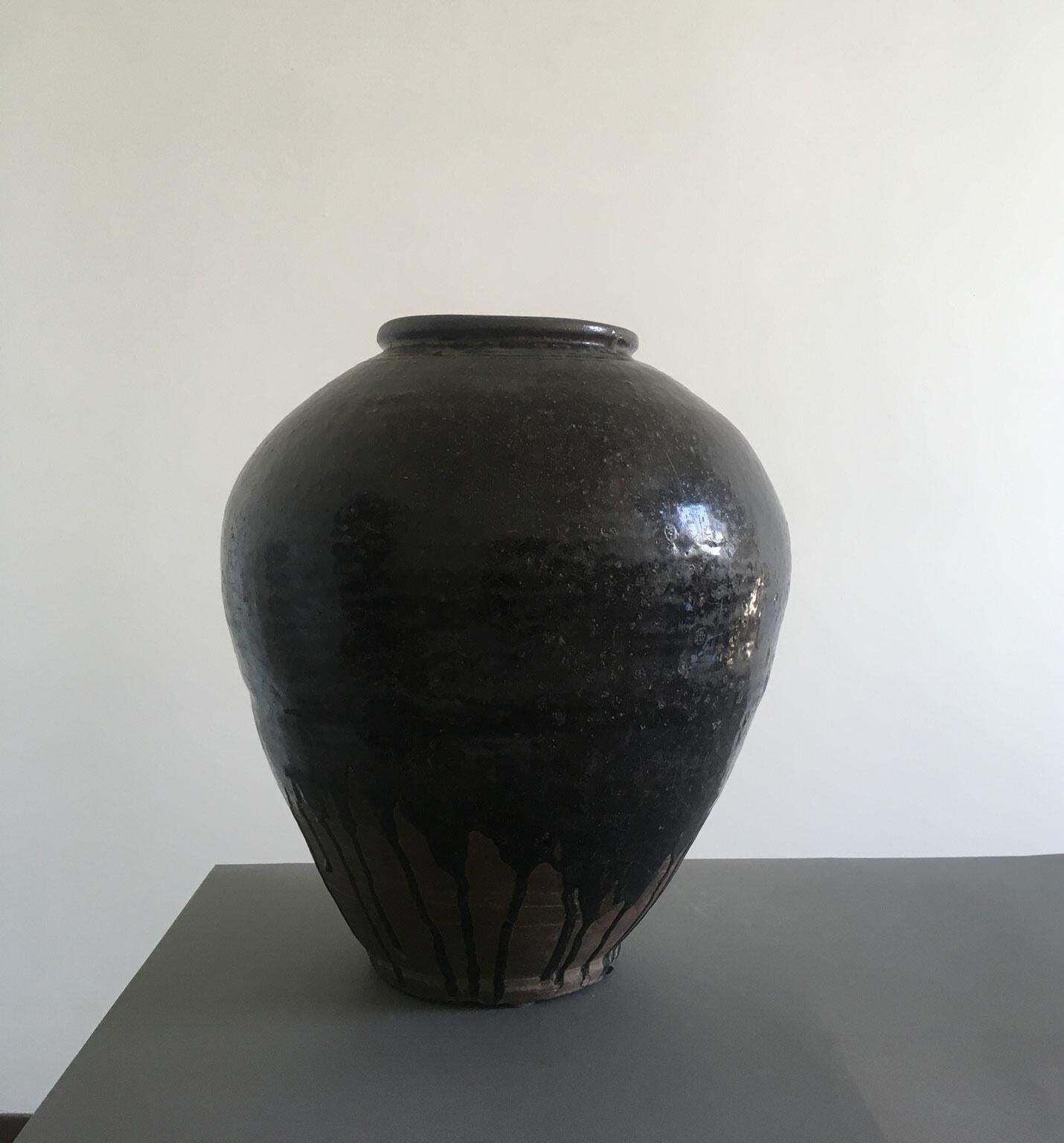 Late 18th Century Khmer Brown Glazed Terracotta Vase photo for sale