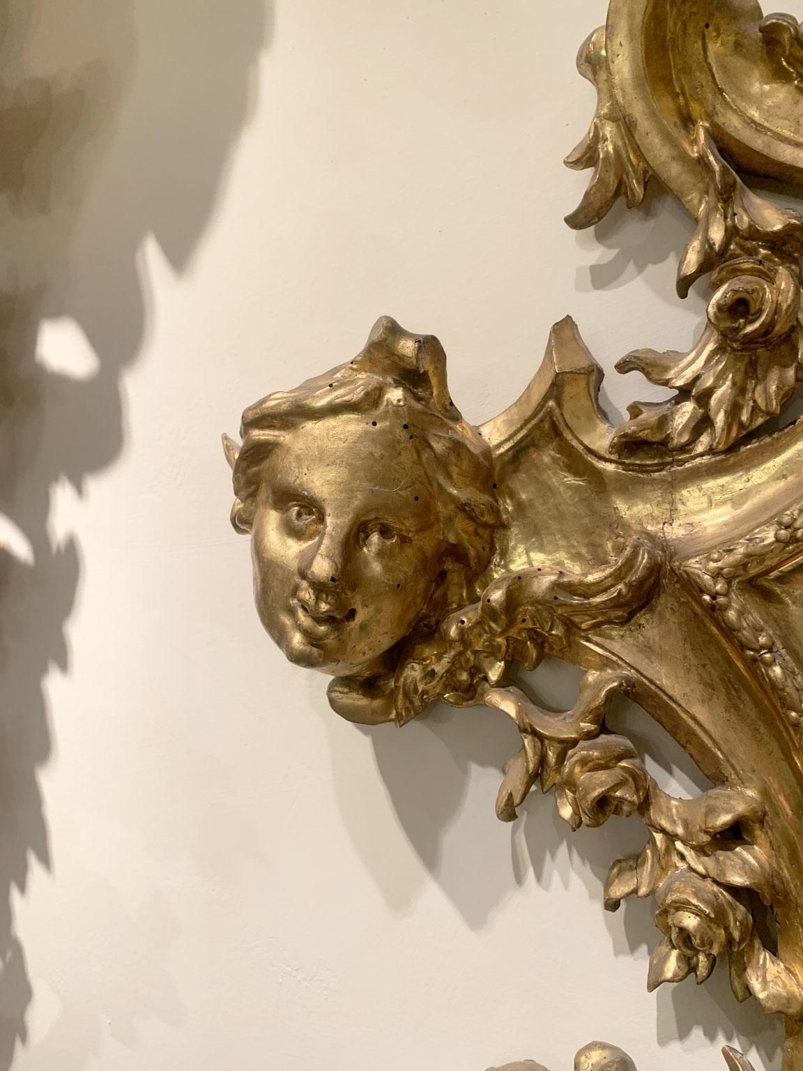 50992.0 Early 18th Century Italy Pair Of Engraved Gilded Wall Mirrors 3 Candles Holder photo