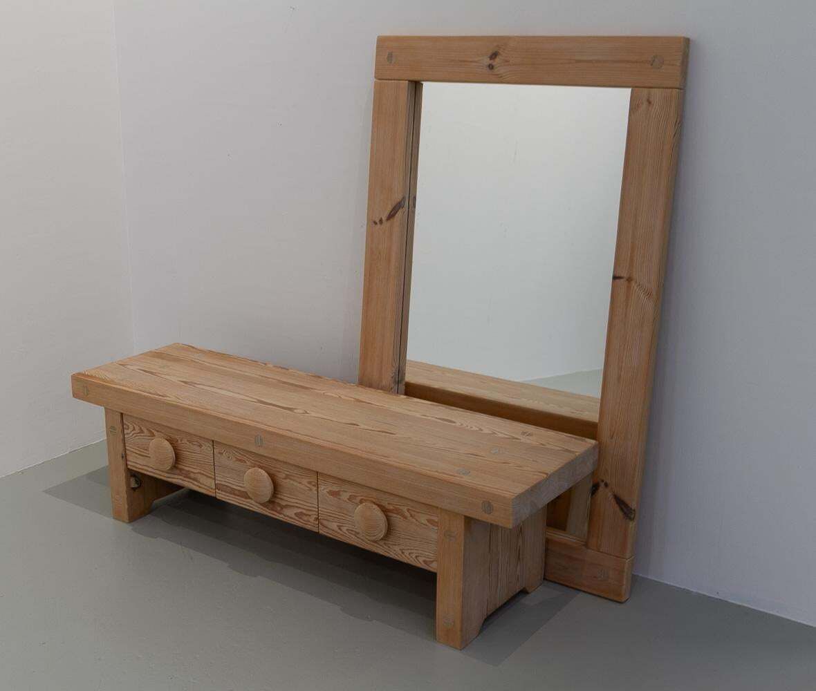 photo vinterior Swedish Modern Pine Bench And Mirror By Ruben Ward For Fröseke, 1970s.