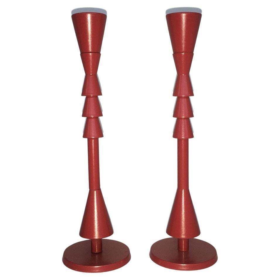 1974 Italy  Ugo La Pietra Ad Arte Red Bronze Abstract Sculpture Candleholders