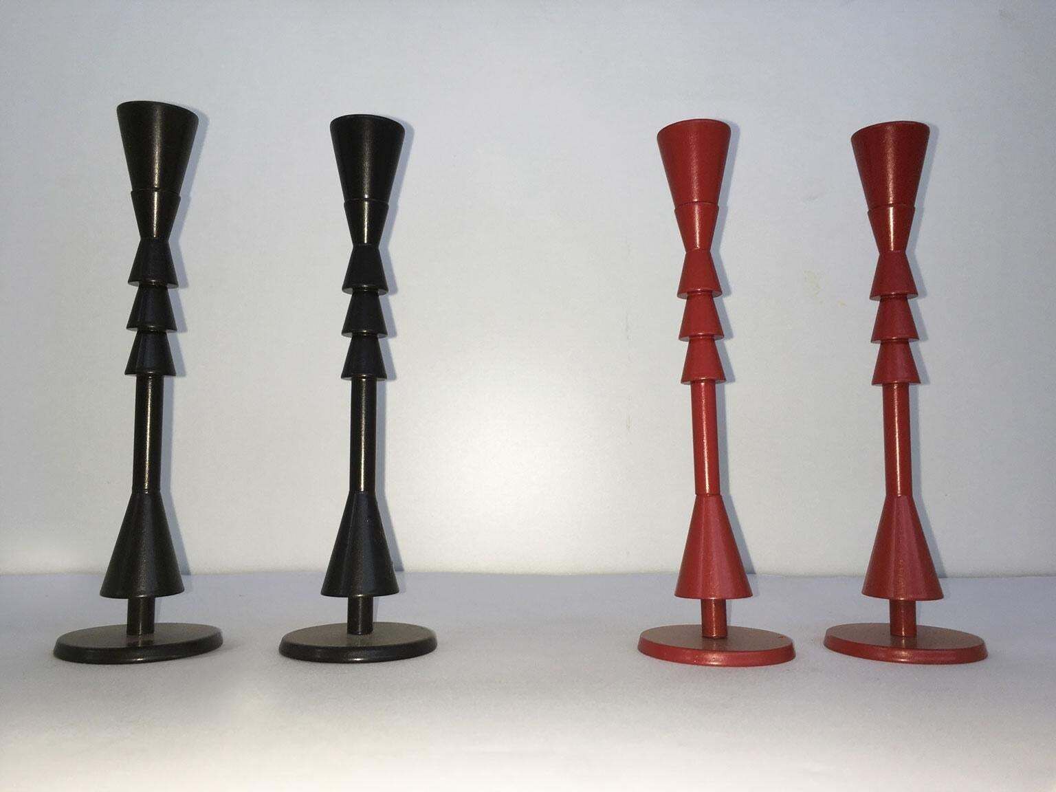 1974 Italy  Ugo La Pietra Ad Arte Red Bronze Abstract Sculpture Candleholders photo buy