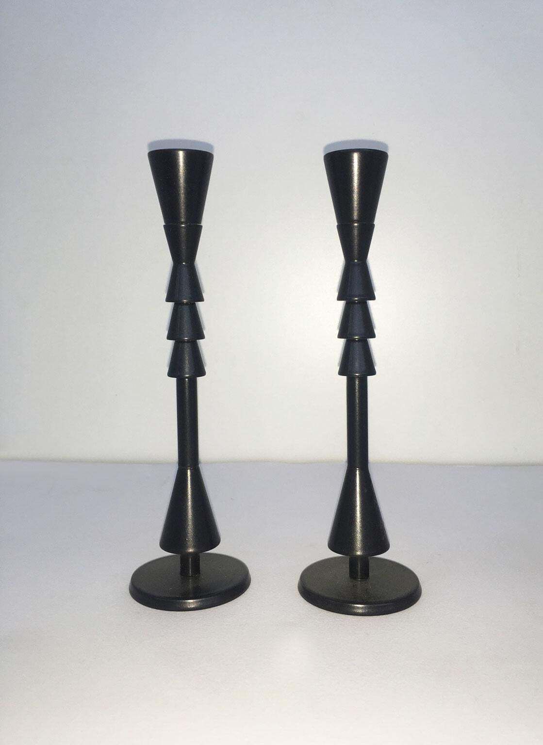 photo furniture 1974 Italy  Ugo La Pietra Ad Arte Red Bronze Abstract Sculpture Candleholders