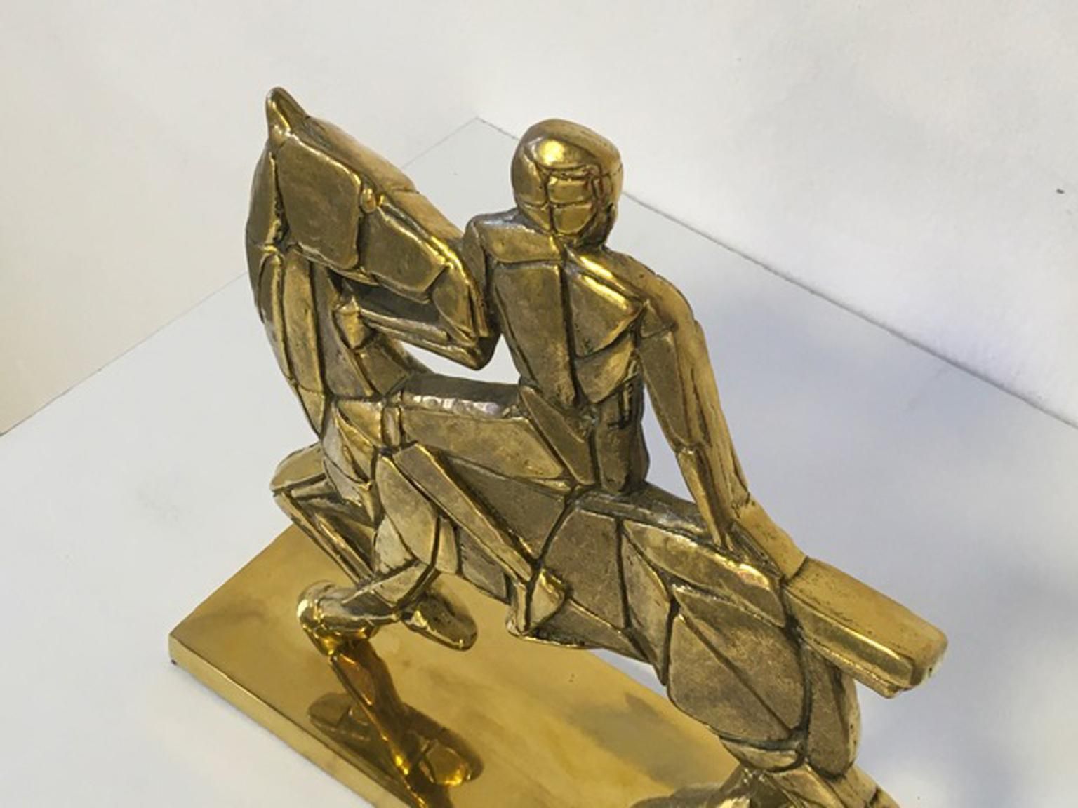 photo vintage 1980 Italy Post Modern Bronze Sculpture Horse And Rider