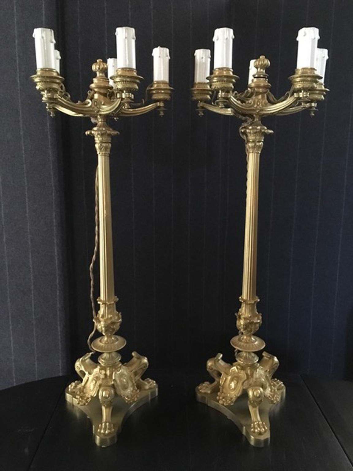 photo buy Italy Mid 18th Century Empire Pair Brass Candle Holders