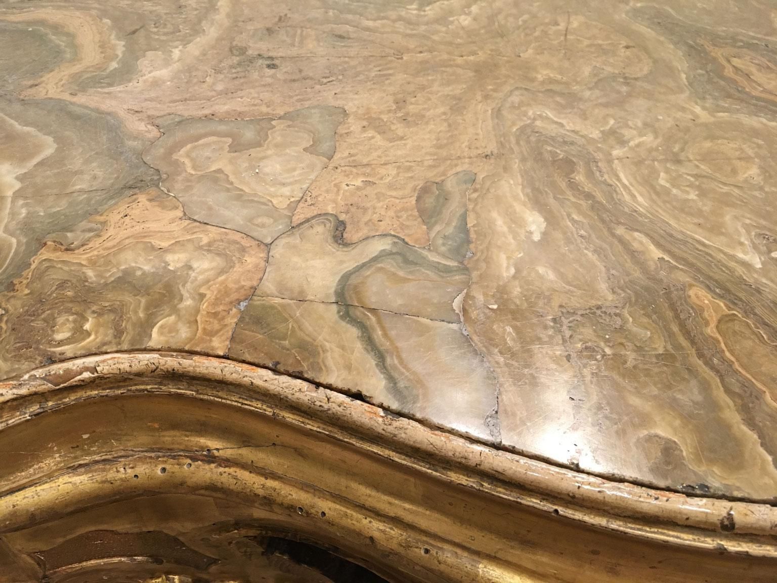 1725 Venezia Italy Giltwood Engraved Console With Onyx  Marble Top photo vintage