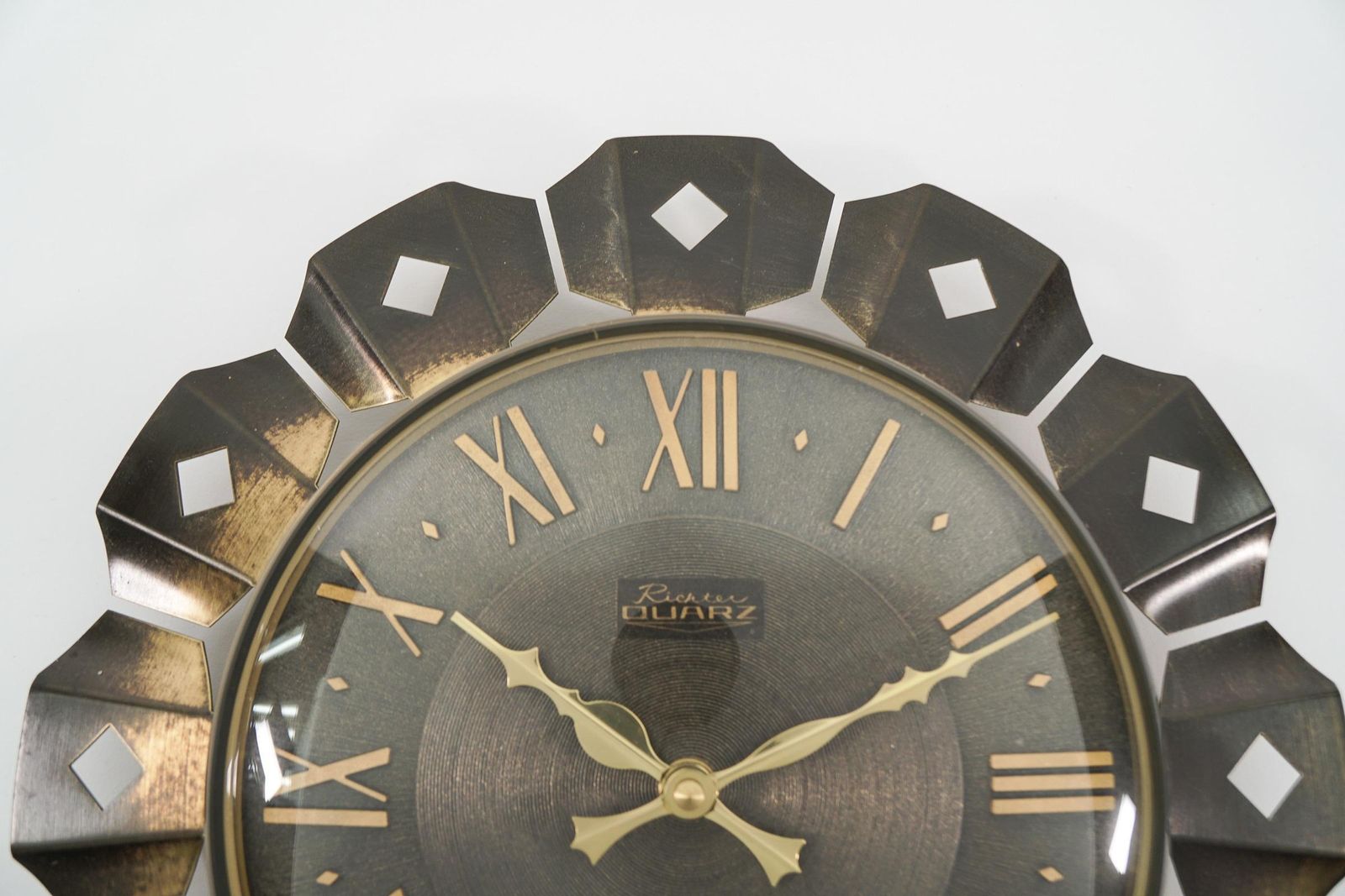 Mid Century Modern Sunburst Wall Clock By Richter Quarz In Brass, 1960s Germany photo for sale