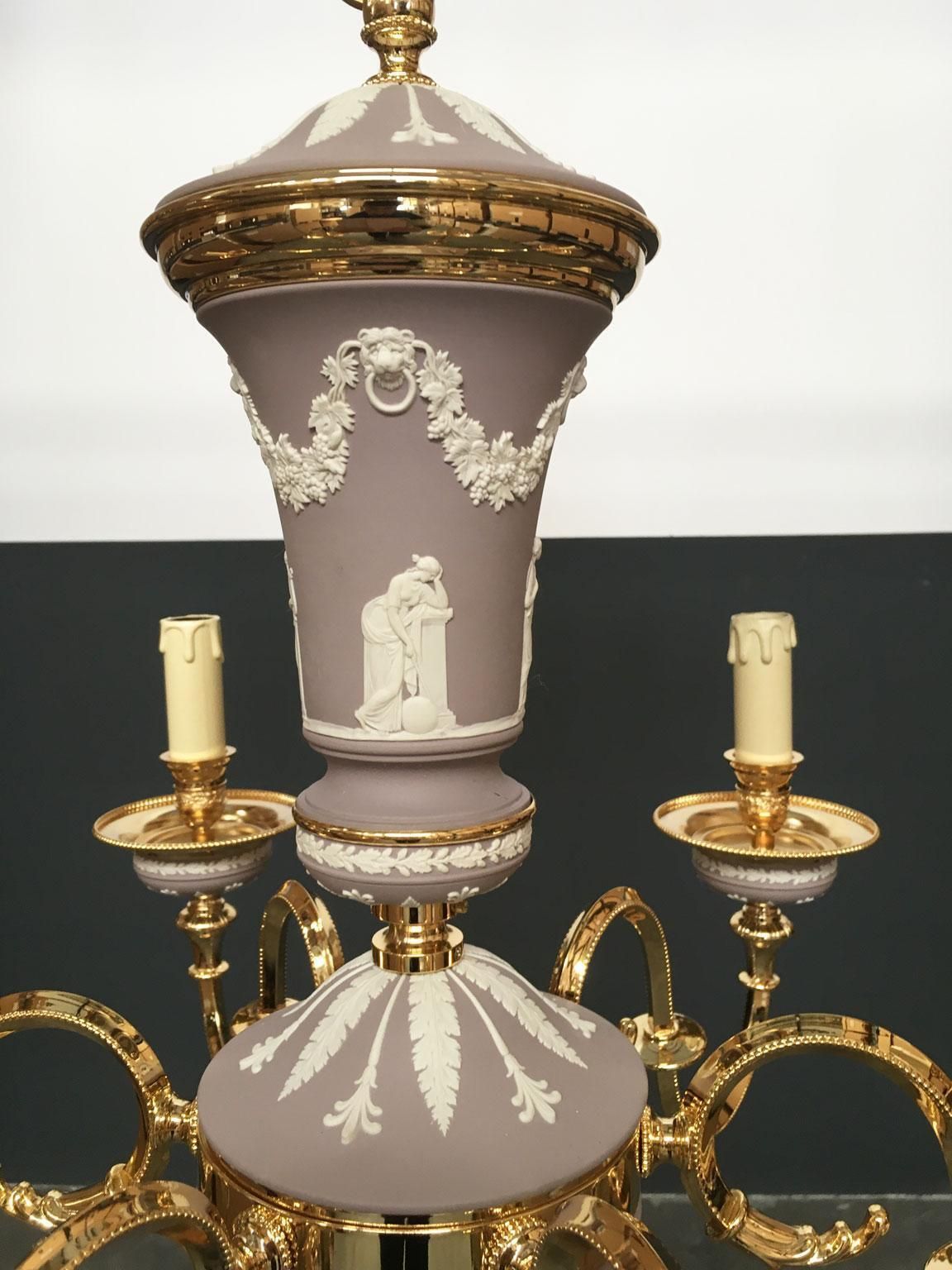 photo for sale 1970 Italy Lilac Brass And Porcelain Chandelier Hollywood Regency Style 6 Lights