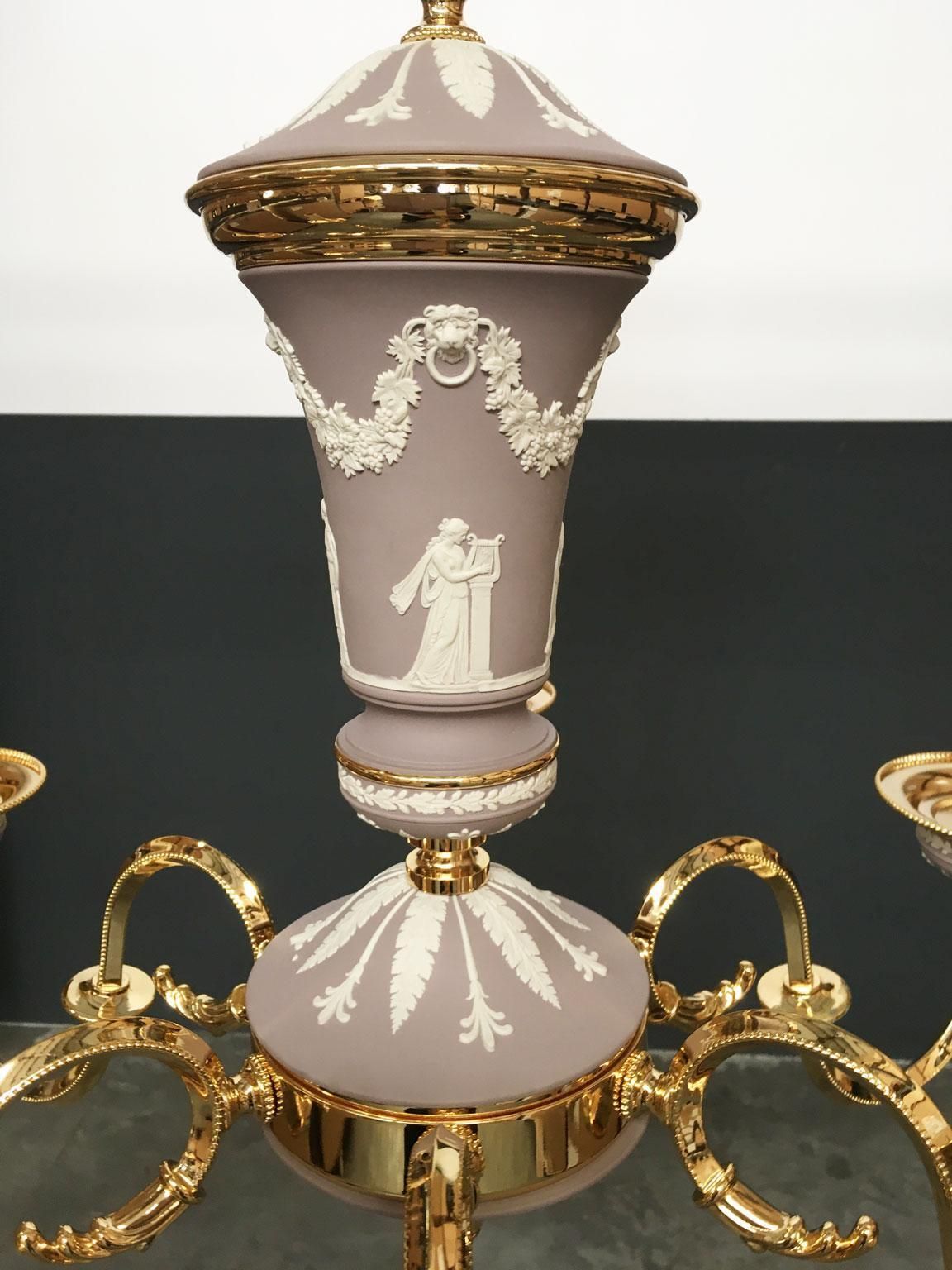 photo buy 1970 Italy Lilac Brass And Porcelain Chandelier Hollywood Regency Style 6 Lights