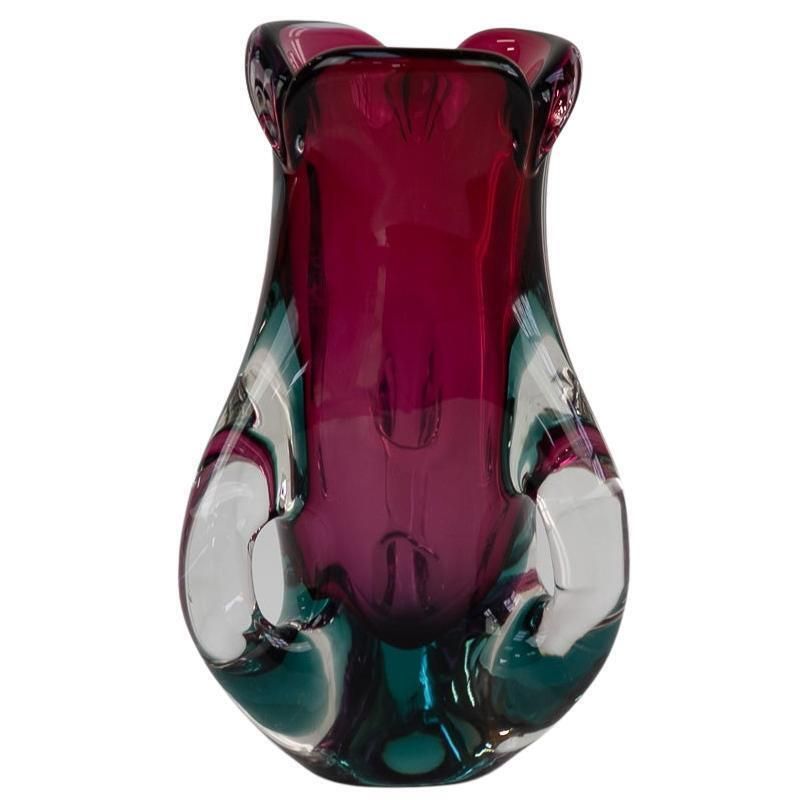 Italian Mid Century Modern Purple And Green Murano Glass Vase, 1960s.