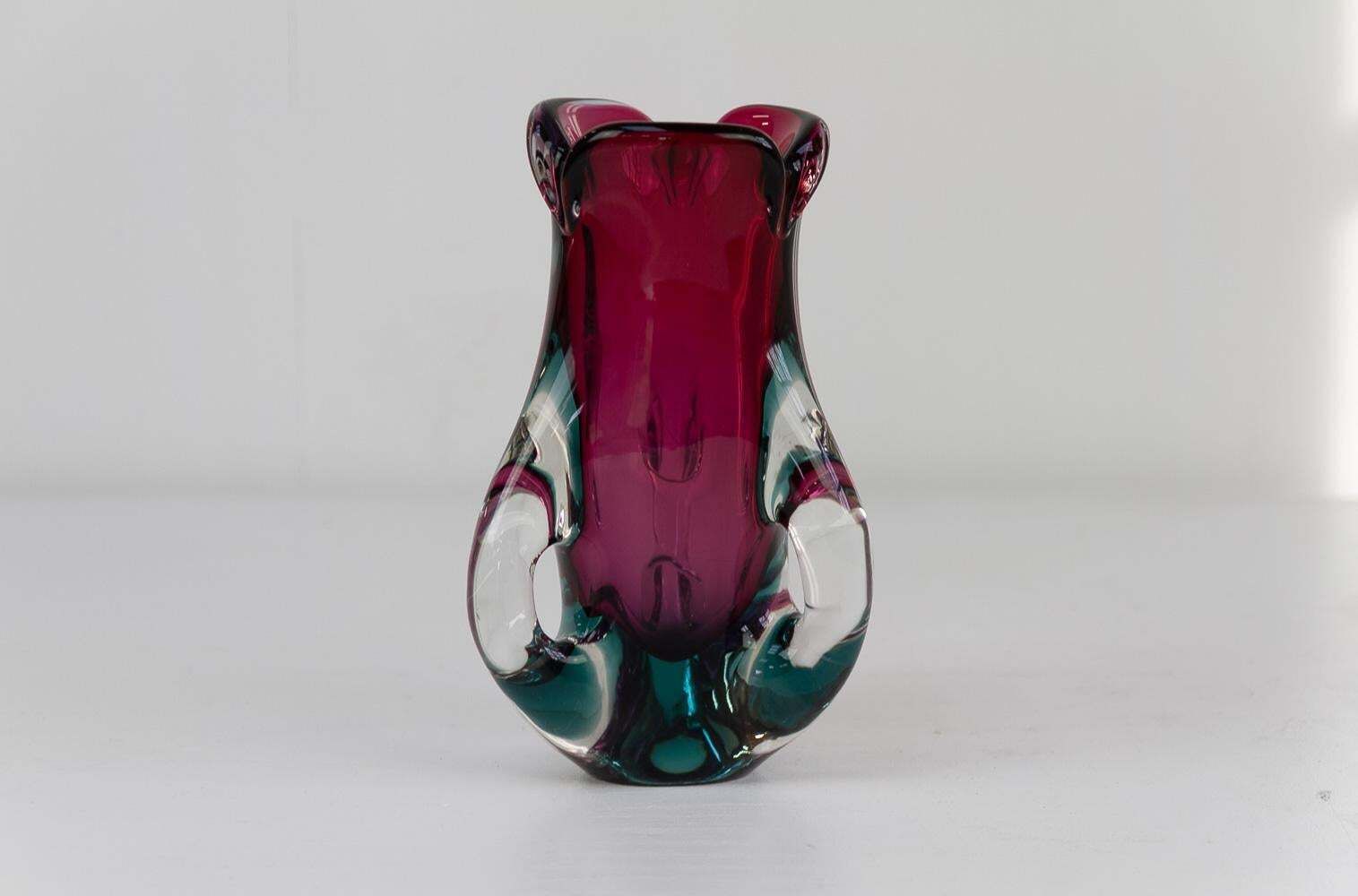 Italian Mid Century Modern Purple And Green Murano Glass Vase, 1960s. photo furniture