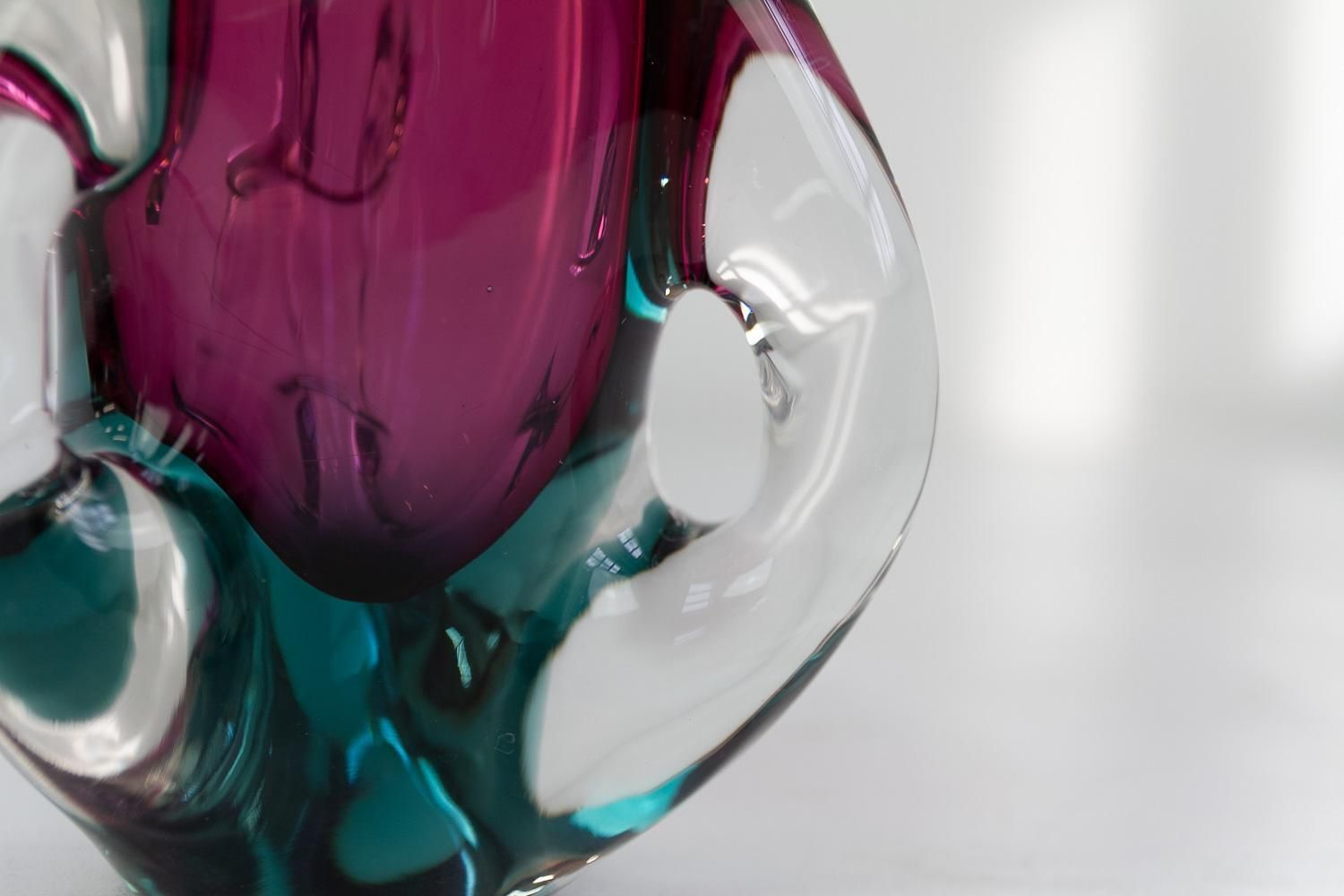 Italian Mid Century Modern Purple And Green Murano Glass Vase, 1960s. photo buy