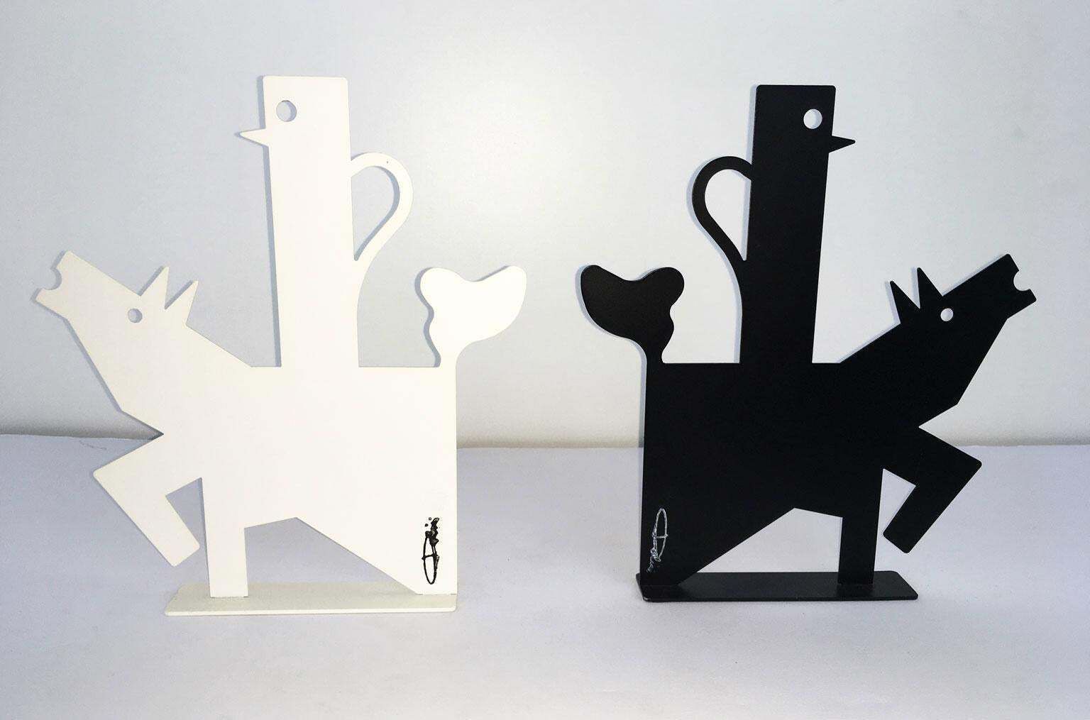 photo for sale Italy 1980 Riccardo Dalisi Black Painted Metal Sculpture Muccacaffè