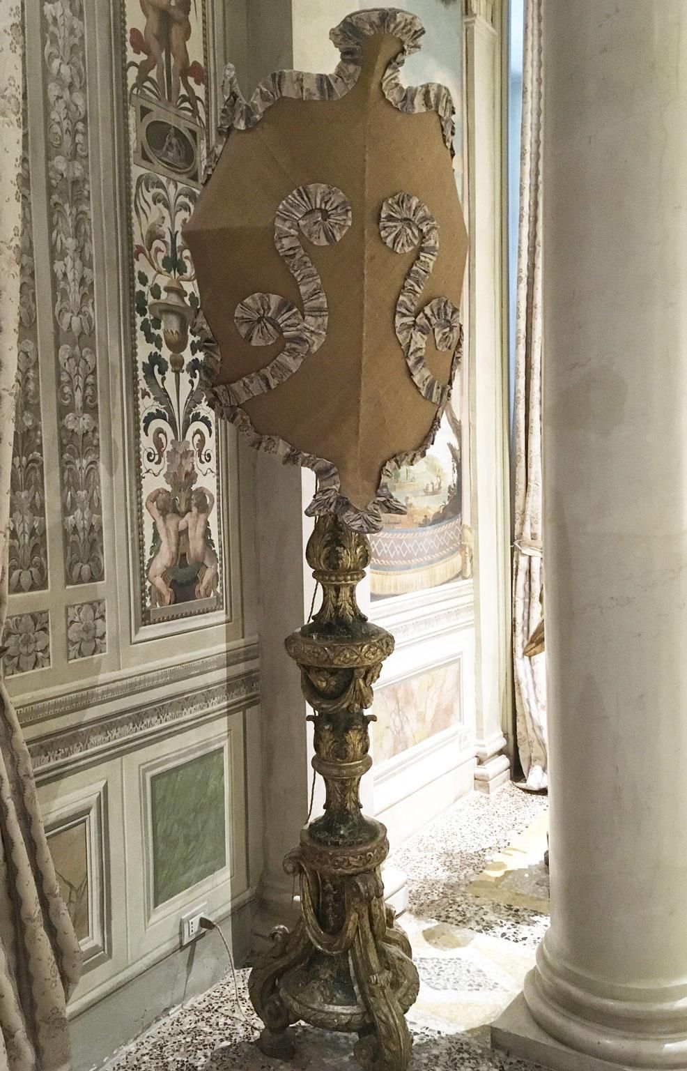 photo for sale Italy Late 18th Century Pair Of Lacquered And Gilted Wooden Carved Torches Lamps