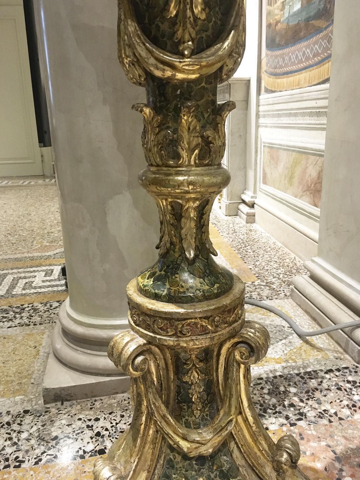 Lighting Italy Late 18th Century Pair Of Lacquered And Gilted Wooden Carved Torches Lamps photo