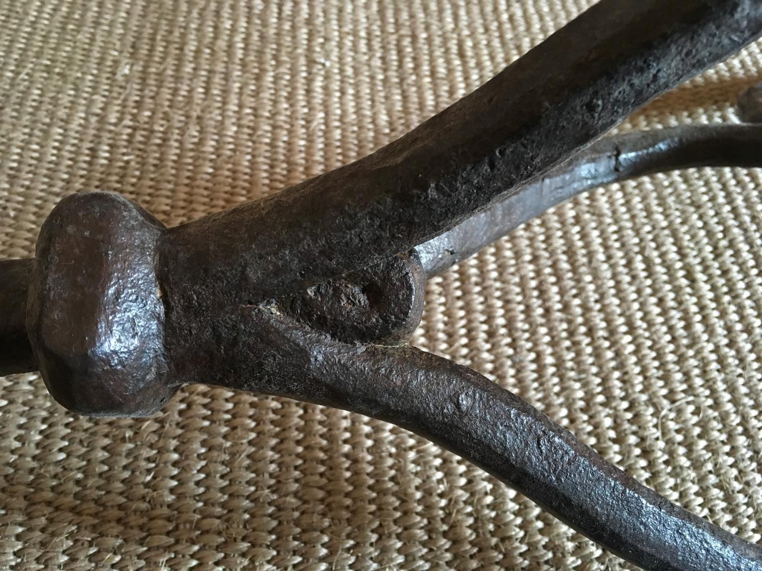 photo for sale Italy 14th Century  Medieval Black Wrought Cast Iron Tripode Pedestal
