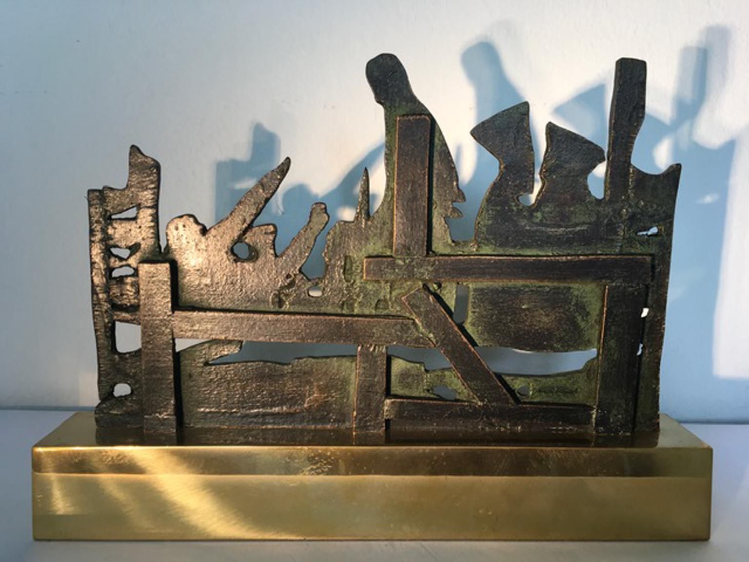 1980 Italy Bronze And Brass Abstract Sculpture By Nevio De Luca photo for sale